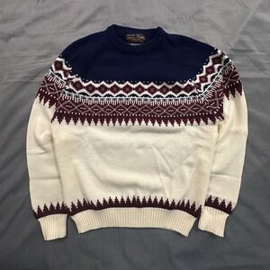 Vintage 80s JCPenney Knit Sweater Men's M Navy Blue Cream Fair Isle Nordic Ski